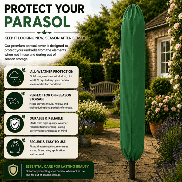 GlamHaus Tilting Garden Parasol Table Umbrella 2.7M with Crank Handle, UV40 Protection, Includes Protection Cover - Green