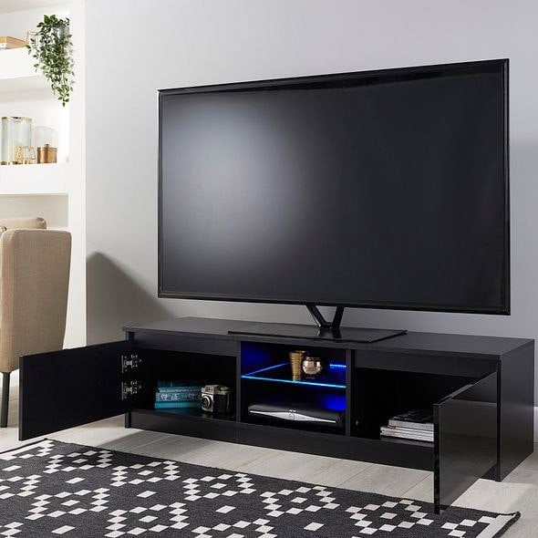 MMT Furniture Designs Modern TV Stand Cabinet Black 140cm Matt Gloss Suitable for 42-65 Inch TV's