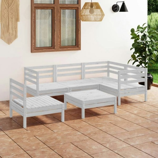 Berkfield 6 Piece Garden Lounge Set Solid Pinewood White
