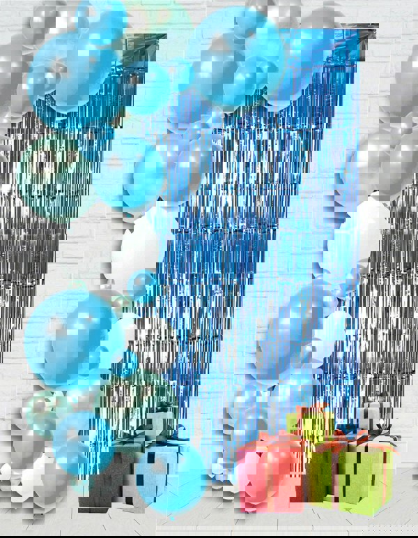 Cheetah Metallic Tinsel Curtain, 2M x 1M Blue