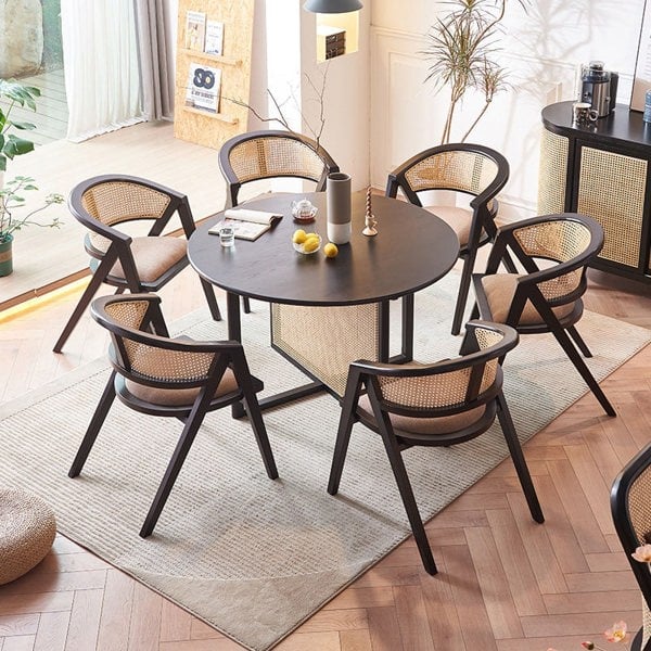 Hannah Round Dining Table, Black, Rattan-Rit Concept-Rit Concept