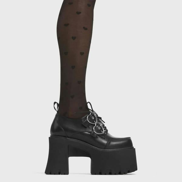 Lamoda Open Heart BlackPU Chunky Platform Shoes Stylish Trendy Everyday Wear