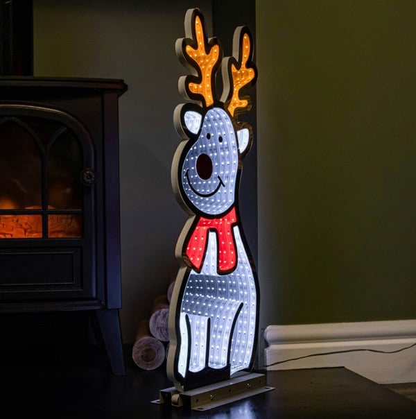 Samuel Alexander 60cm Infinity Standing Christmas Reindeer with Metal Base, White and Red LEDs