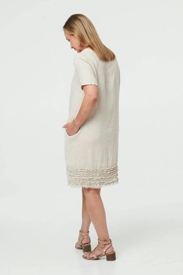 Linen | Frill Hem Short Relaxed Shift Dress