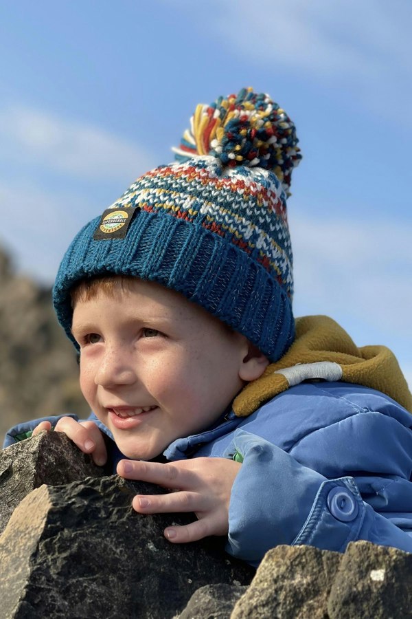 SuperBobble Kids Nordic Knit Beanie Bobble Hat - Fjord Blue