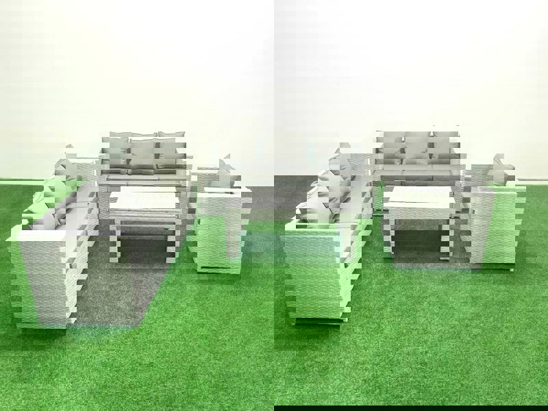 Fimous Wicker PE Rattan Sofa Garden Furniture Set with Oblong Coffee Table Armchair Light Grey Mixed