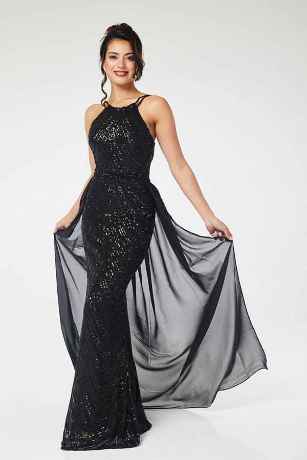 LuvForever Shia - Black Sequin Maxi Dress