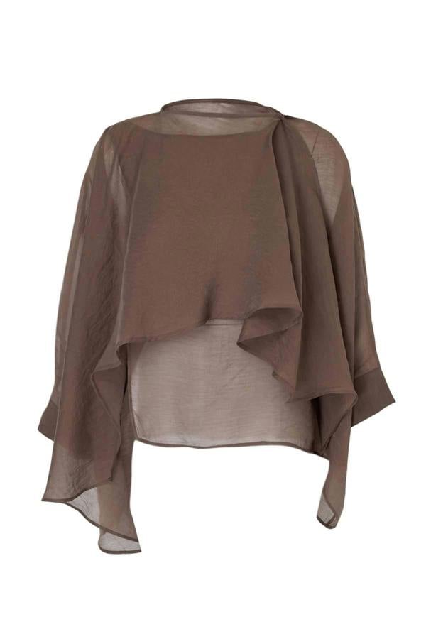 WOVCOR Oversized Batwing Sleeve Bicycle Neck Blouse - BROWN - STD