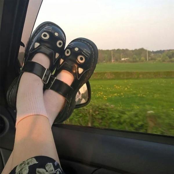 TUK Footwear TUK Womens Mary Jane Kitty Black Leather Platform Goth Shoes - T2025