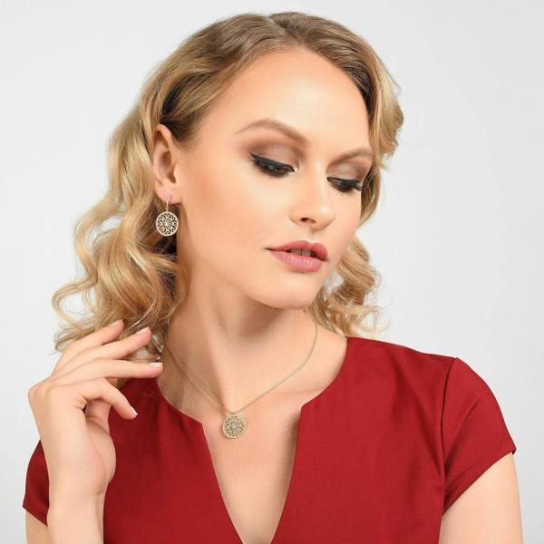 Gold Mandala Arabesque Pendant Necklace with Cubic Zirconia - namana.london