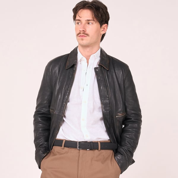 Barneys Originals Men's Vintage Style Washed Leather Trucker Jacket