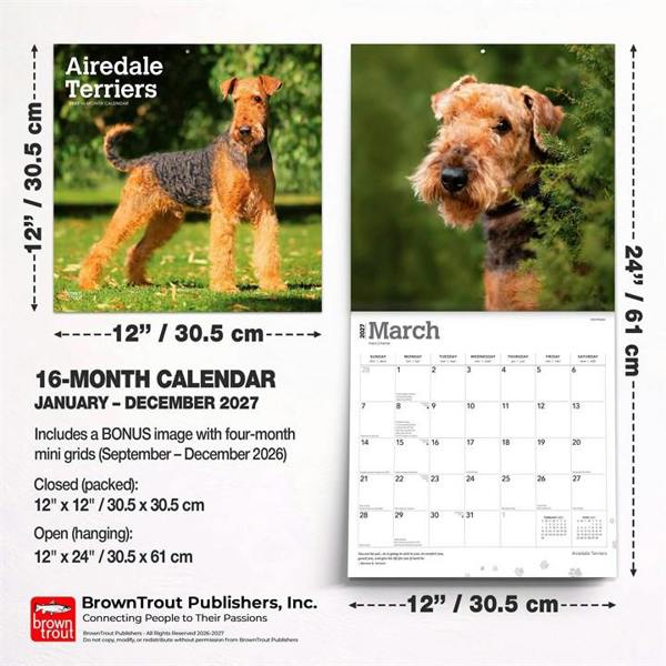 Airedale Terriers Calendar 2027, Wall Calendars, Month To View, Dogs, Gift
