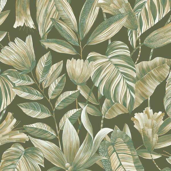 Grandeco Boutique Merida Botanical Leaves Luxury Weight Embossed Wallpaper, Green