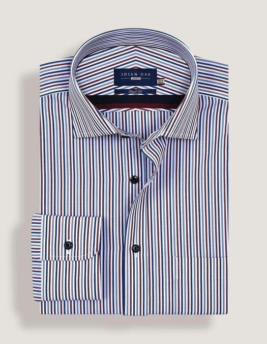 Maroon and White Striped Formal Shirt for Men - Cotton, Smart Casual Style