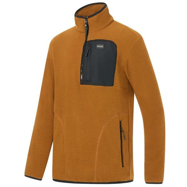 Regatta Mens Frankie Borg Quarter Zip Fleece Jacket - Rich Tan/Black - 