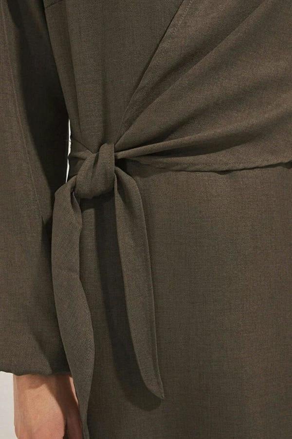 WOVCOR Tie Waist Long Sleeve Maxi Dress