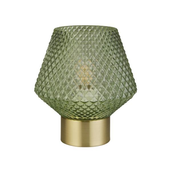 Lighting Collection Contemporary Faceted Glass Lamp in Green with Metallic Base