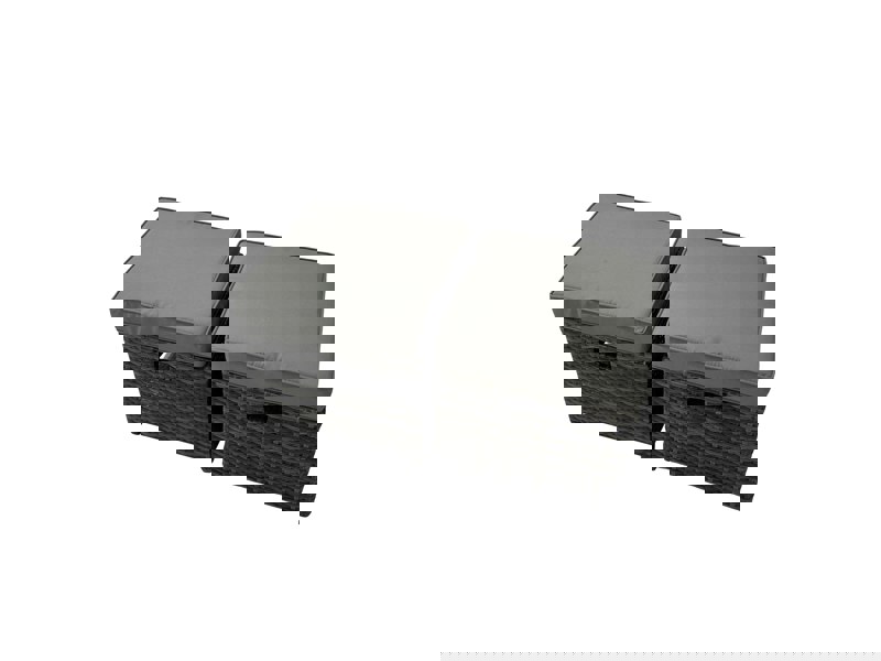 Fimous Outdoor Rattan Rectangular Coffee Table Corner Sofa Sets Garden Furniture Set with 2 Chairs 2 Small Stools Dark Grey Mixed