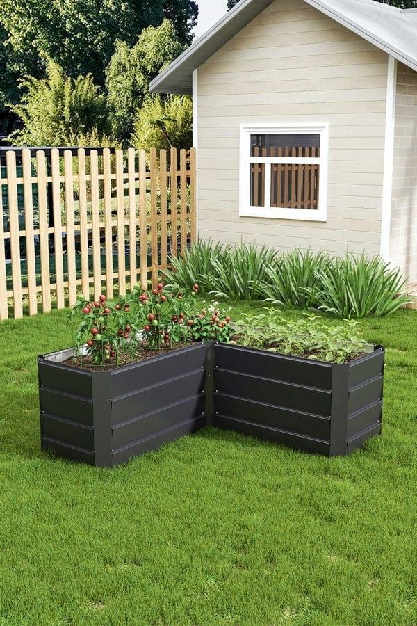 Living and Home Outdoor Metal L-Shaped Raised Garden Bed