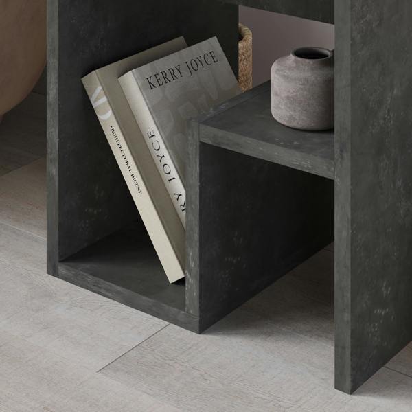 Decortie Bon Square End Table Open Shelf Storage, G-Shaped Coffee Table 40x40cm Chipboard for Living Room Bedroom