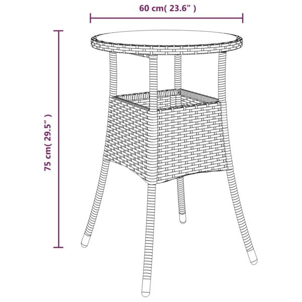 Berkfield Garden Table 60x75 cm Tempered Glass and Poly Rattan Black