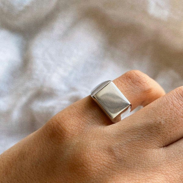 Signature Rectangular Sterling Silver Signet Ring - Spero London