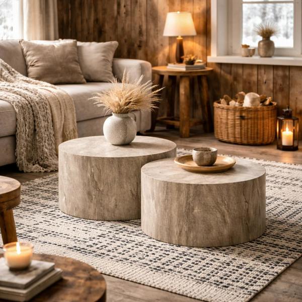 Wyld Haus Set of 2 Munkebo Grey Marble Round Coffee Tables