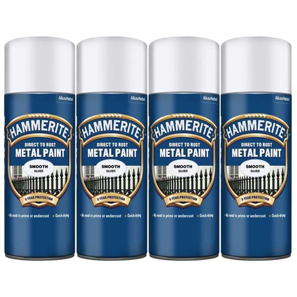 Hammerite 4X Hammerite Smooth Silver Spray Paint 400ml