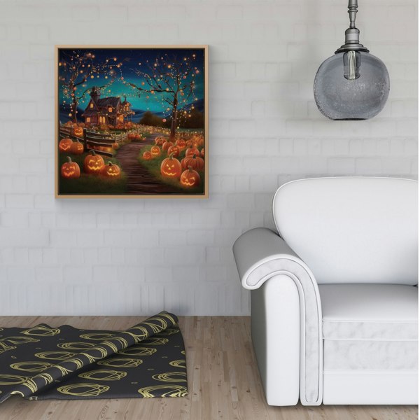 Warren Reed Enchanted Hallowen Pumpkin Patch Framed Canvas