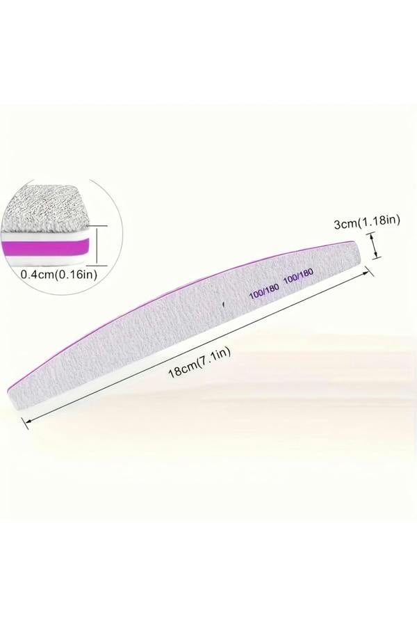 Dyzi 50pcs Nail File Buffer Set 100/180 Grit Double-Sided Half-Moon