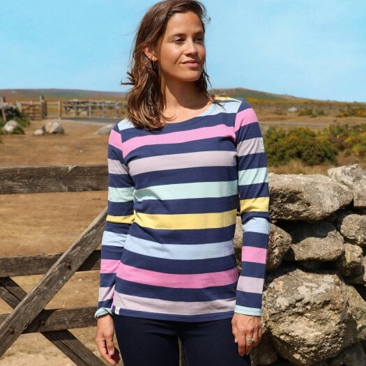 Lazy Jacks LJ97M - Long Sleeve Multi Stripe Breton - Winter watercolours
