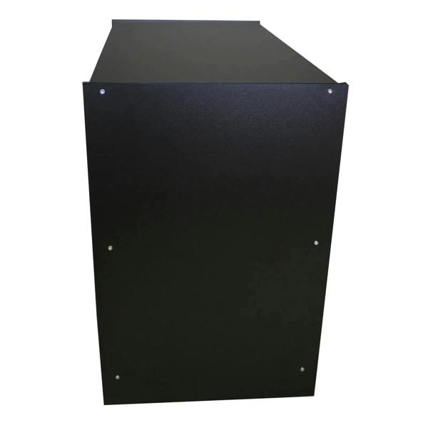 Sleek black A1200 retail shop counter with a smooth finish, sturdy construction, and minimalist design, ideal for modern retail spaces