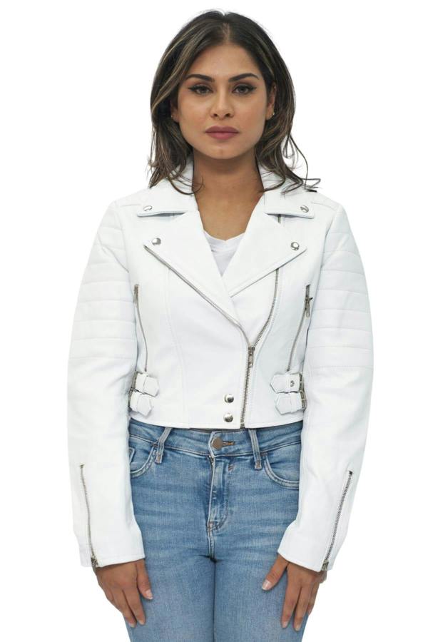 Infinity Leather Womens Cropped Brando Leather Biker Jacket-Damascus