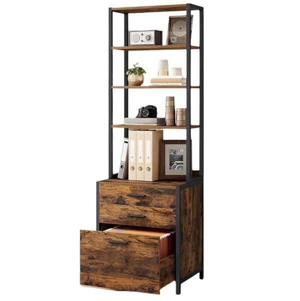 Modcraft Rustic Brown 3-Drawer Filing Cabinet – Home Office File Cabinet with Height-Adjustable Shelves
