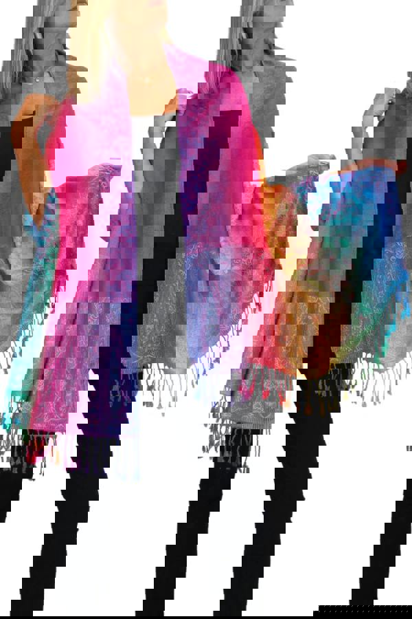 Paulo Due Rainbow Floral Paisley Pashmina Shawl Scarf