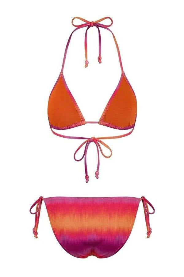 WOVCOR Abstract Patterned Triangle Covered Regular Waist Bikini Set