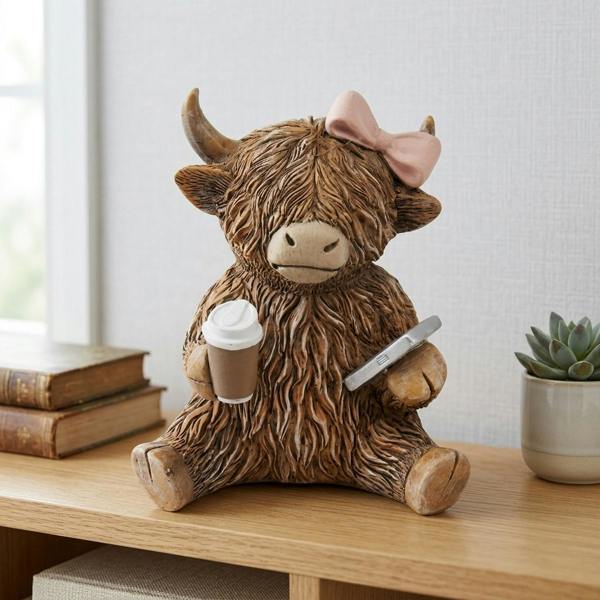 Garden Greatness Coffeeholic Highland Cow Decorative Ornament