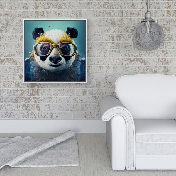 Warren Reed Panda With Golden Glasses Splash Art Framed Canvas