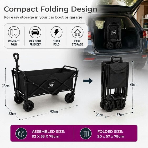 Neo Direct Neo Black Folding Wagon Garden Cart 138L 120kg