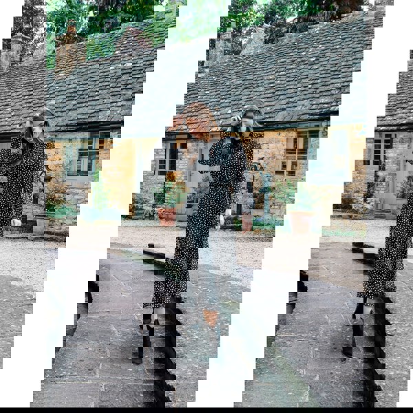 Blue Vanilla Polka Dot Tie Neck Midi Dress