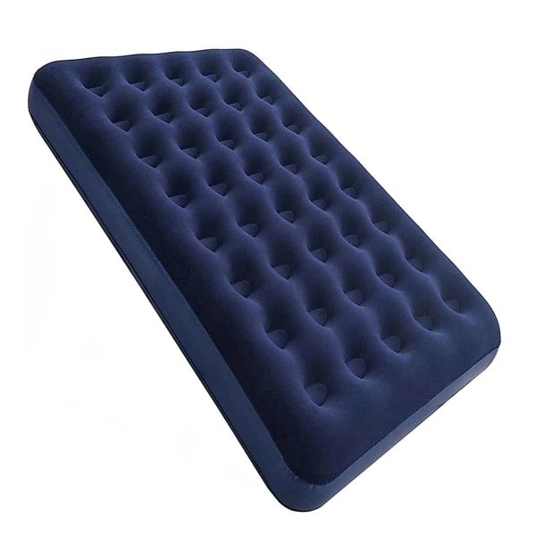 Blue Flocked Inflated Air Mattress Ideal For Camping, Festivals & Sleepovers