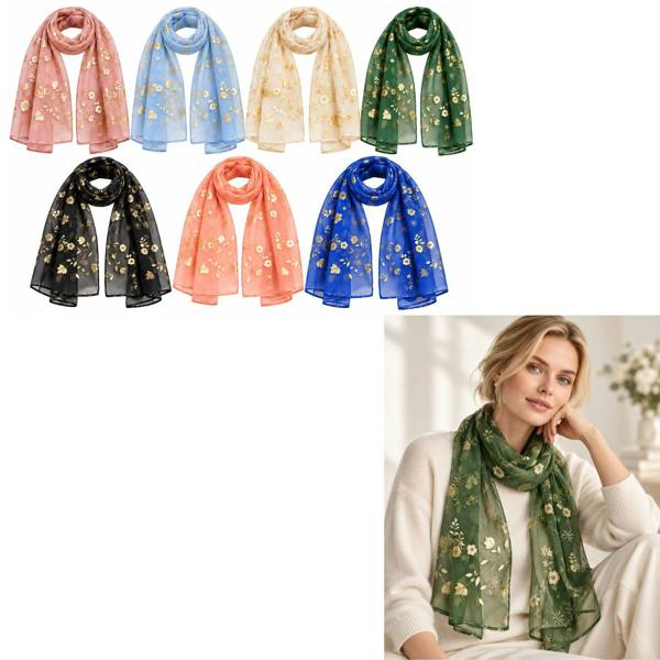 Love EMVY Ladies Sheer Floral Scarf with Gold Effect Print 180 x 70cm