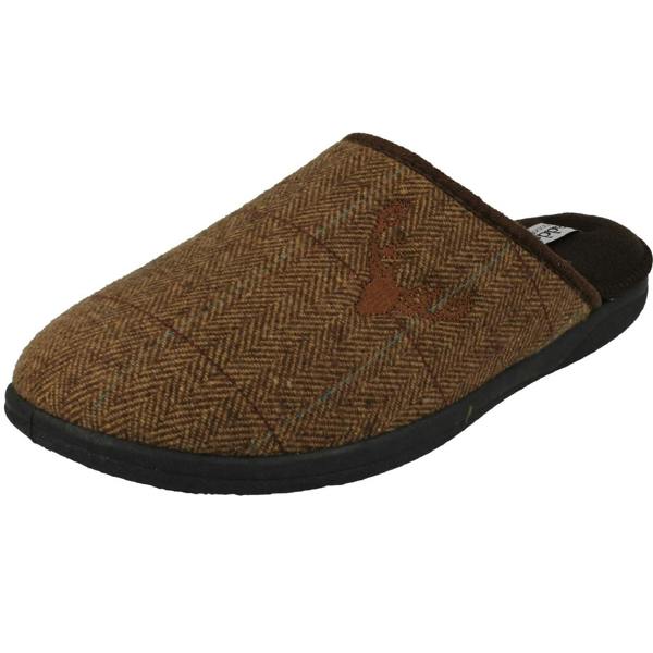 Padders Mens Padders Stag Detailed Mule Slippers Stag