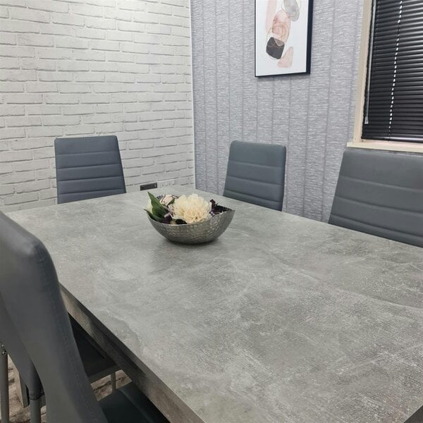 Kosy Koala Stone Grey Effect Dining Table Set with 6 Grey Chairs ? Stylish Dining Room Furniture Set