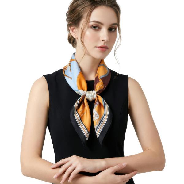 VIA MONTEN Women’s Faux Silk Triangle Scarf, Small Satin Neck Scarf Wrap with Retro Print for Daily Styling
