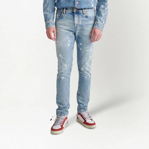 Off-White Diag Outline Print Vintage Men's Jeans - Blue