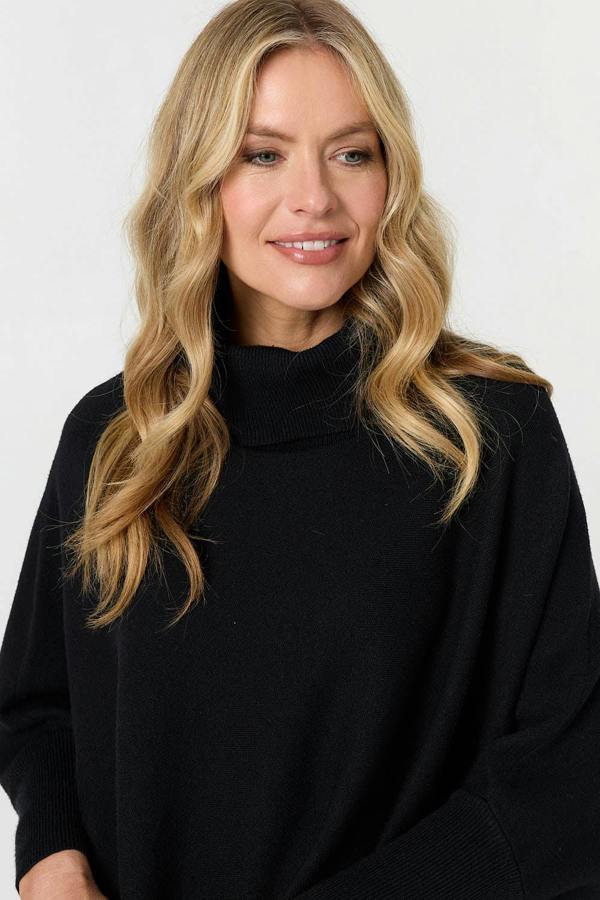 Black | Oversized Roll Neck Pullover