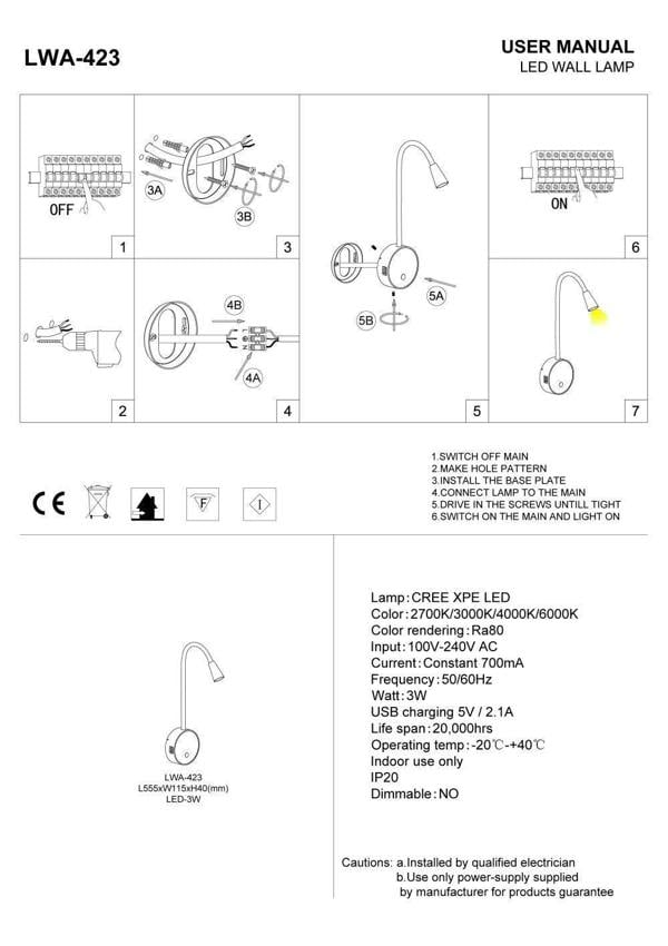 black flexible LED reading light installation instructions