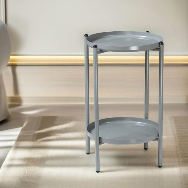 Rafaelo Mobilia 2 Tier Round Metal Coffee Table Grey