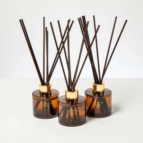 Shifa Aromas Cafe Oud - Essential Oil Reed Diffuser | Bergamot, Pimento, Oud and Davana